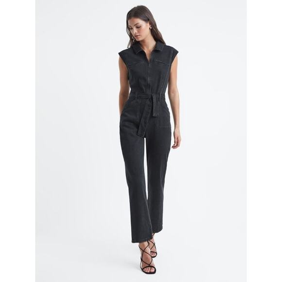 Paige Women's Black Dove Jett Belted Cap Sleeve Utility Jumpsuit Size 2 NWOT